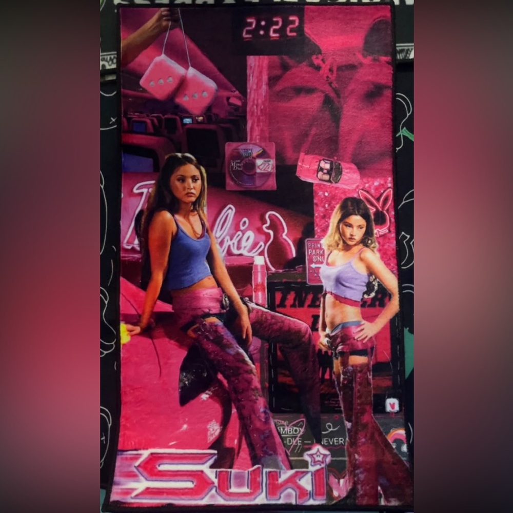 Pink Soft TUFT Rug featuring “ Suki” from fast and furious tribute. 🔥😮‍💨
